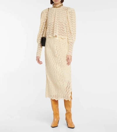 Shop Isabel Marant Evelina Scalloped Lace Midi Skirt In Ecru