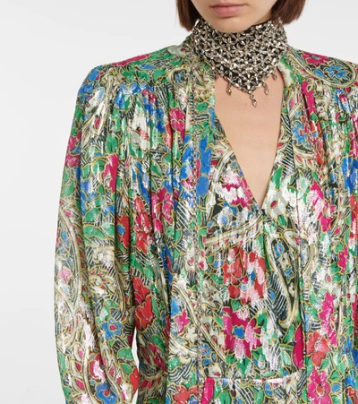 Shop Isabel Marant Nalisma Tie-neck Silk-blend Midi Dress In Green