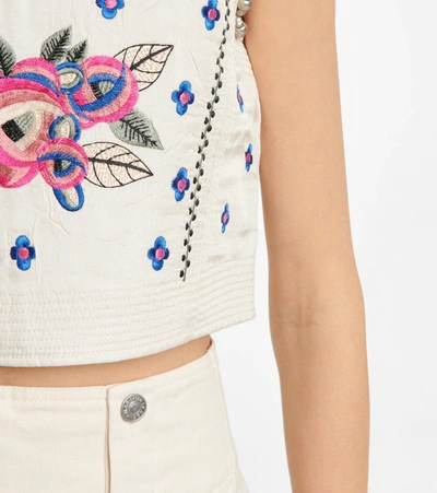 Shop Isabel Marant Clarisse Embroidered Silk Top In Ecru