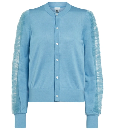 Shop Noir Kei Ninomiya Tulle-trimmed Silk Cardigan In Blue