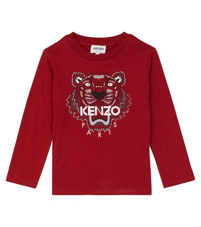 Shop Kenzo Long-sleeved Logo Cotton T-shirt In Dark Red