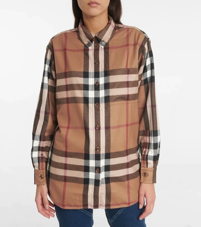 Shop Burberry Checked Wool Shirt In Birch Brown Ip Chk