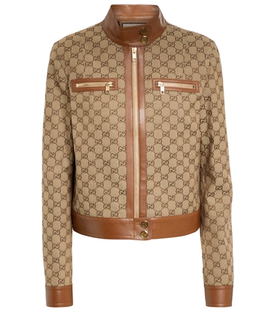 Shop Gucci Gg Supreme Canvas Bomber Jacket In Camel/mix