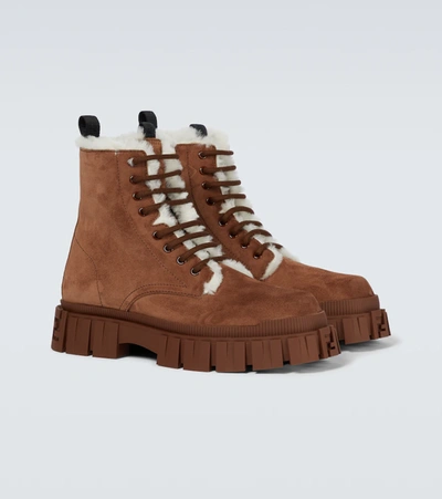 Shop Fendi Suede And Shearling Boots In Ghianda+latte