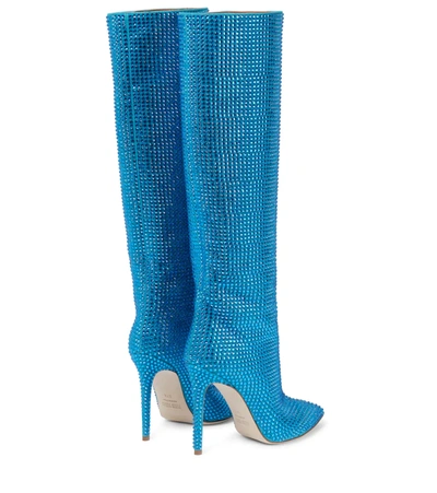 Shop Paris Texas Holly Embellished Suede Knee-high Boots In Topaz