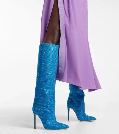 Shop Paris Texas Holly Embellished Suede Knee-high Boots In Topaz