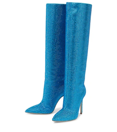 Shop Paris Texas Holly Embellished Suede Knee-high Boots In Topaz