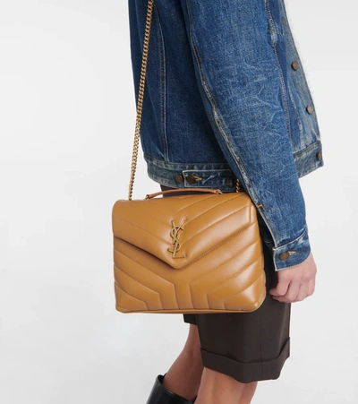Shop Saint Laurent Loulou Small Leather Shoulder Bag In Naturel Dk/natur Dk