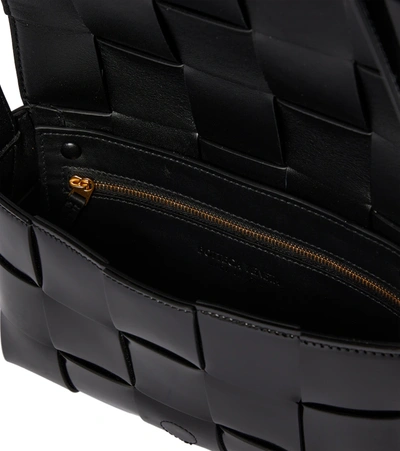 Shop Bottega Veneta Cassette Patent Leather Shoulder Bag In Black-gold