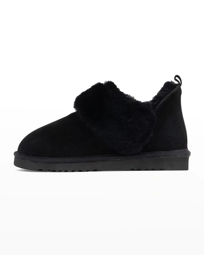 Shop Patricia Green Carlota Suede Shearling Bootie Slippers In Black