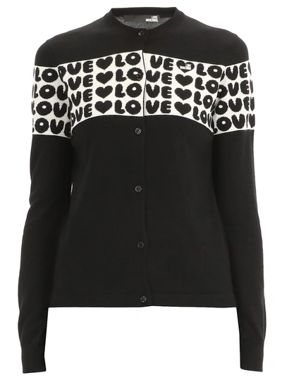 Shop Love Moschino Logo Intarsia Cardigan In Black
