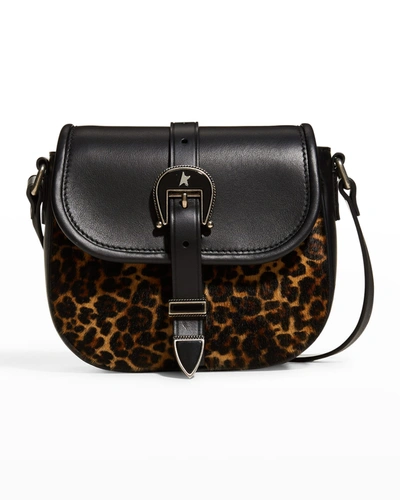 Shop Golden Goose Rodeo Small Shoulder Bag With Leopard Pony Front Panel In Black Brown Leo