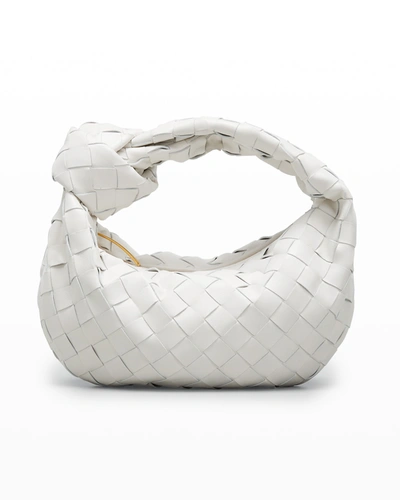 Shop Bottega Veneta Jodie Mini Intrecciato Knot Hobo Bag In White/gold