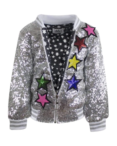 Shop Lola + The Boys Girl's Unicorn Sequined Bomber Jacket In Grey