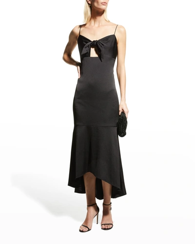 Shop Aidan Mattox Tie-front High-low Flounce Dress In Black