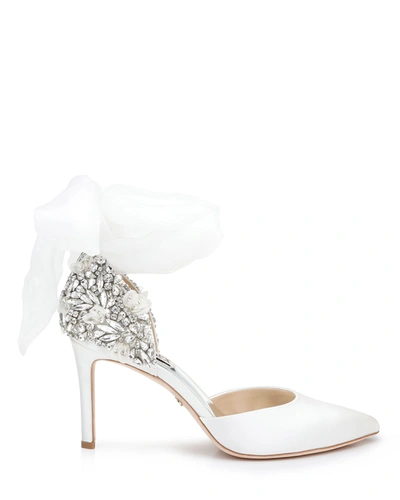 Shop Badgley Mischka Bohemia Crystal Satin Ankle-wrap Pumps In Nude