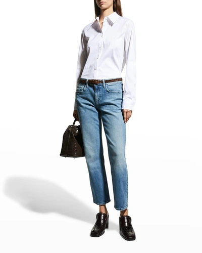 Lafayette 148 Petite Wright Shirt In Italian Stretch Cotton In White