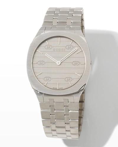Shop Gucci 25h 34mm Stainless Steel Bracelet Watch In White