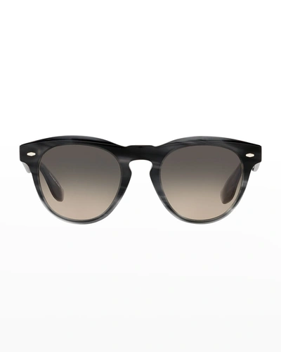 Shop Brunello Cucinelli Men's Nino Round Sunglasses In Grey Tortoise