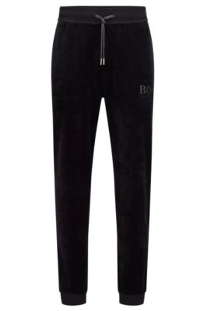 Shop Hugo Boss Loungewear Pants In Cotton-blend Velour With Logo Embroidery In Black