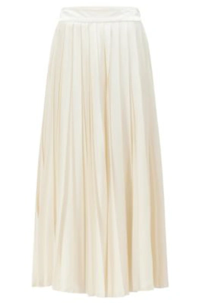 Shop Hugo Boss Double-pleated Maxi Skirt In Recycled Fabric- White Women's A-line Skirts Size 2