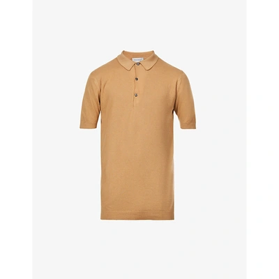 Shop John Smedley Sea Island Short-sleeved Cotton-knit Polo Shirt In Light Camel