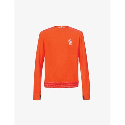 Shop Moncler Mens Orange Maglia Girocollo Panelled-shoulder Elasticated-hem Fleece Top M