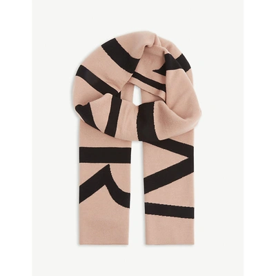 Shop Moncler Kids Logo-print Wool Scarf In Pink