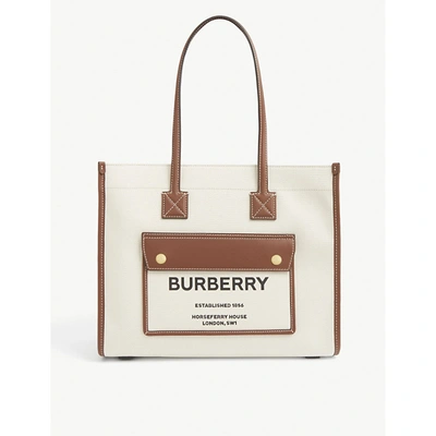 Shop Burberry Logo-print Cotton-canvas Tote Bag In Natural Tan