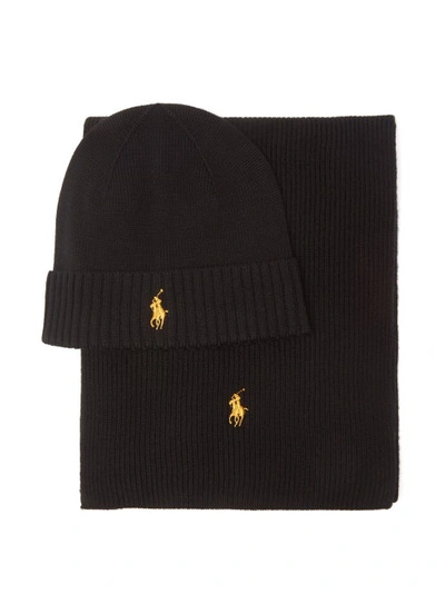 Polo Ralph Lauren Logo-embroidered Wool Hat And Scarf Set In Black |  ModeSens