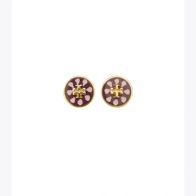 Shop Tory Burch Kira Printed Circle-stud Earring In Tory Gold / Firecracker Vines Ribbon