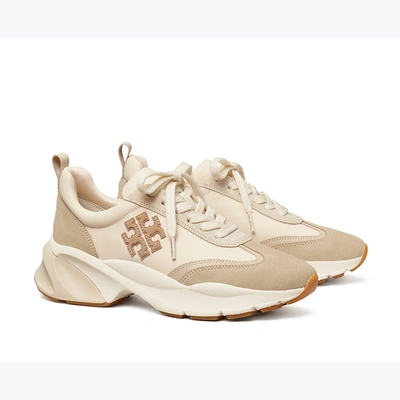 Shop Tory Burch Good Luck Trainer In French Pearl / Dulce De Leche / Biscotti