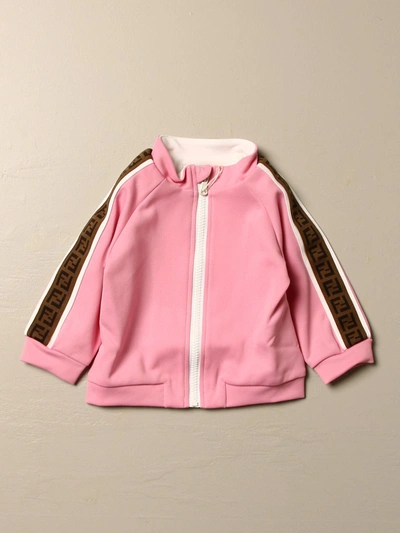 Shop Fendi Sweatshirt With Hood And Zip In Pink