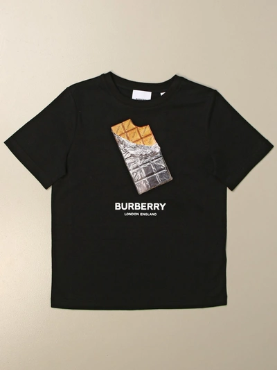 Shop Burberry Cotton Tshirt With Chocolate Print In Black