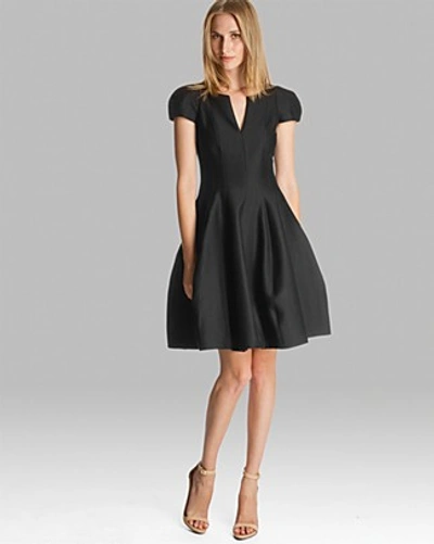Shop Halston Heritage Dress - Short Sleeve Notched Neck Tulip Skirt In Black