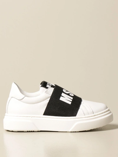 Shop Msgm Sneakers In Leather With Logo In White