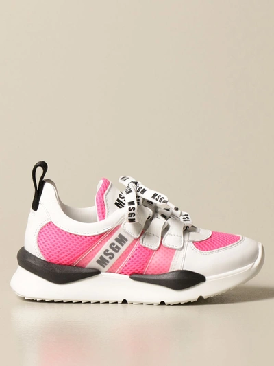 Shop Msgm Sneakers In Leather And Micro Mesh In White