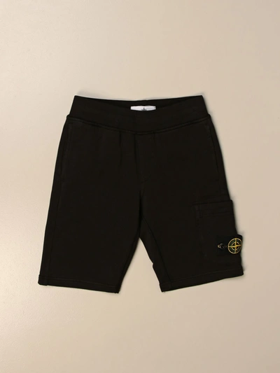 Shop Stone Island Junior Jogging Bermuda Shorts In Cotton In Black