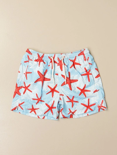 Mc2 Saint Barth Swim Shorts In Starfish Patterned Nylon In Gnawed Blue