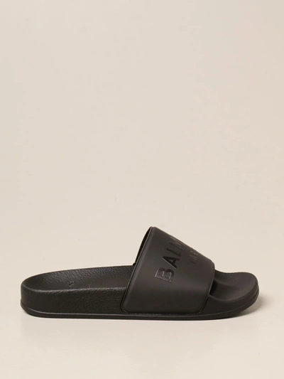 Shop Balmain Rubber Slipper Sandal In Black