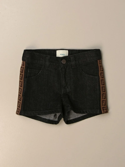 Shop Fendi Denim Shorts With Allover Ff Bands In Black