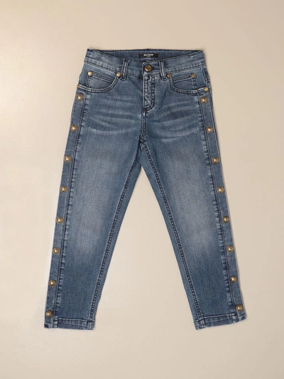 Shop Balmain 5-pocket Jeans With Metal Buttons In Denim