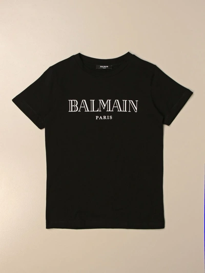 Shop Balmain Cotton T-shirt With Logo In Black