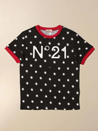 Shop N°21 N ° 21 Patterned Cotton Tshirt With Logo In Black