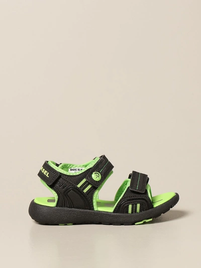 Shop Diesel Sandals With Hook And Loop Straps In Black