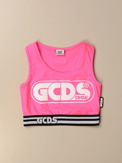 Shop Gcds Cropped Top With Big Logo In Multicolor