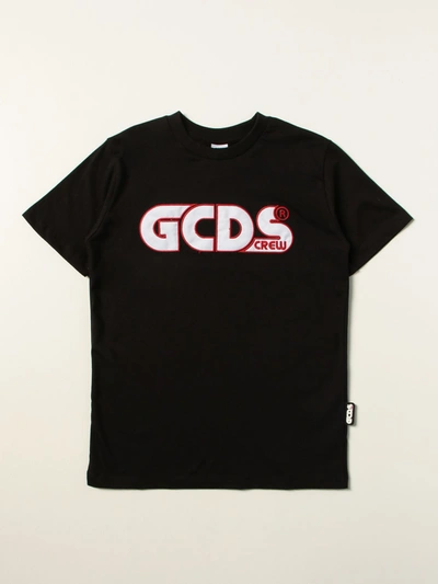 Shop Gcds Crew T-shirt With Cotton Logo In Black