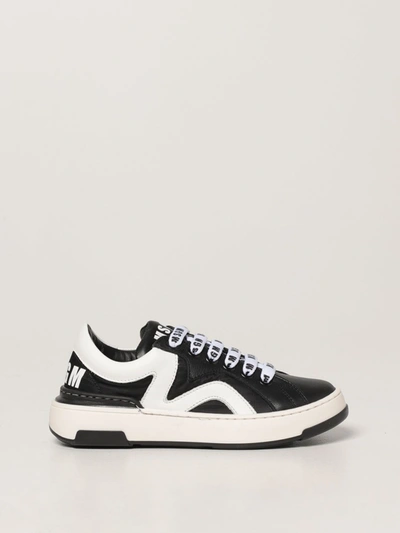 Msgm Teen Logo-laces Low-top Sneakers In Black