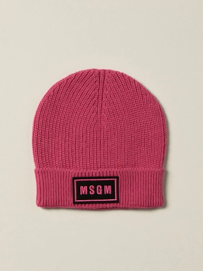 Shop Msgm Hat With Logo In Fuchsia