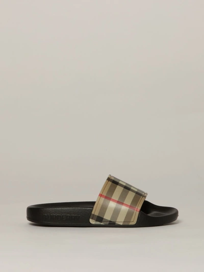 Shop Burberry Sandals In Check Rubber In Beige